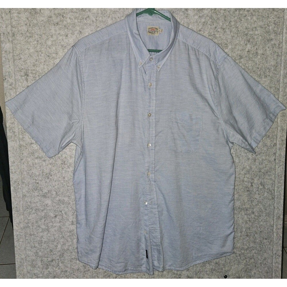 Faherty Light Blue Chambray Short Sleeve 100% Cotton Shirt Mens XL